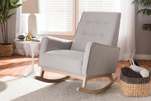 Load image into Gallery viewer, Baxton Studio Marlena Mid-Century Modern Greyish Beige Fabric Upholstered Whitewash Wood Rocking Chair