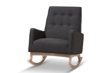 Load image into Gallery viewer, Baxton Studio Marlena Mid-Century Modern Dark Grey Fabric Upholstered Whitewash Wood Rocking Chair