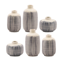 Load image into Gallery viewer, Mini Terra Cotta Bud Vase with Navy Criss Cross Pattern (Set of 6)