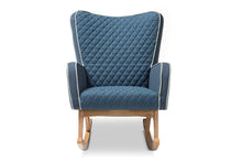 Load image into Gallery viewer, Baxton Studio Zoelle Mid-Century Modern Blue Fabric Upholstered Natural Finished Rocking Chair