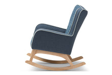 Load image into Gallery viewer, Baxton Studio Zoelle Mid-Century Modern Blue Fabric Upholstered Natural Finished Rocking Chair