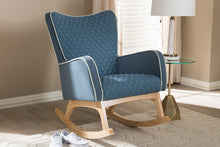 Load image into Gallery viewer, Baxton Studio Zoelle Mid-Century Modern Blue Fabric Upholstered Natural Finished Rocking Chair