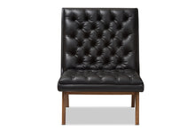 Load image into Gallery viewer, Baxton Studio Annetha Mid-Century Modern Black Faux Leather Upholstered Walnut Finished Wood Lounge Chair