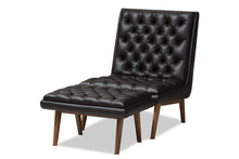 Load image into Gallery viewer, Baxton Studio Annetha Mid-Century Modern Black Faux Leather Upholstered Walnut Finished Wood Chair And Ottoman Set
