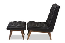Load image into Gallery viewer, Baxton Studio Annetha Mid-Century Modern Black Faux Leather Upholstered Walnut Finished Wood Chair And Ottoman Set