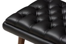 Load image into Gallery viewer, Baxton Studio Annetha Mid-Century Modern Black Faux Leather Upholstered Walnut Finished Wood Chair And Ottoman Set