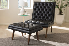 Load image into Gallery viewer, Baxton Studio Annetha Mid-Century Modern Black Faux Leather Upholstered Walnut Finished Wood Chair And Ottoman Set
