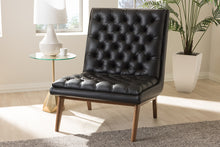 Load image into Gallery viewer, Baxton Studio Annetha Mid-Century Modern Black Faux Leather Upholstered Walnut Finished Wood Lounge Chair