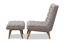 Load image into Gallery viewer, Baxton Studio Annetha Mid-Century Modern Grey Fabric Upholstered Walnut Finished Wood Chair And Ottoman Set