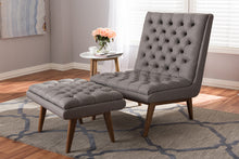 Load image into Gallery viewer, Baxton Studio Annetha Mid-Century Modern Grey Fabric Upholstered Walnut Finished Wood Chair And Ottoman Set