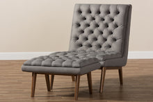 Load image into Gallery viewer, Baxton Studio Annetha Mid-Century Modern Grey Fabric Upholstered Walnut Finished Wood Chair And Ottoman Set