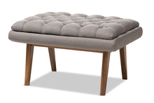 Load image into Gallery viewer, Baxton Studio Annetha Mid-Century Modern Grey Fabric Upholstered Walnut Finished Wood Ottoman