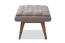 Load image into Gallery viewer, Baxton Studio Annetha Mid-Century Modern Grey Fabric Upholstered Walnut Finished Wood Ottoman