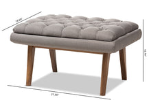 Load image into Gallery viewer, Baxton Studio Annetha Mid-Century Modern Grey Fabric Upholstered Walnut Finished Wood Ottoman