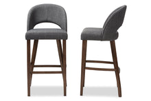Load image into Gallery viewer, Baxton Studio Melrose Mid-Century Modern Dark Grey Fabric Upholstered Walnut Finished Wood Bar Stool (Set of 2)