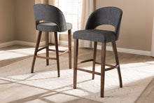 Load image into Gallery viewer, Baxton Studio Melrose Mid-Century Modern Dark Grey Fabric Upholstered Walnut Finished Wood Bar Stool (Set of 2)