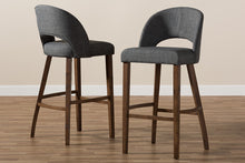 Load image into Gallery viewer, Baxton Studio Melrose Mid-Century Modern Dark Grey Fabric Upholstered Walnut Finished Wood Bar Stool (Set of 2)