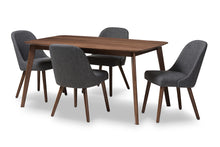 Load image into Gallery viewer, Baxton Studio Cody Mid-Century Modern Dark Grey Fabric Upholstered Walnut Finished Wood 5-Piece Dining Set