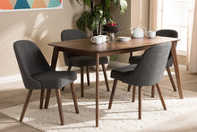 Load image into Gallery viewer, Baxton Studio Cody Mid-Century Modern Dark Grey Fabric Upholstered Walnut Finished Wood 5-Piece Dining Set