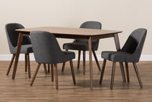 Load image into Gallery viewer, Baxton Studio Cody Mid-Century Modern Dark Grey Fabric Upholstered Walnut Finished Wood 5-Piece Dining Set