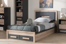 Load image into Gallery viewer, Baxton Studio Pandora Modern and Contemporary Dark Grey and Light Brown Two-Tone 2-Drawer Twin Size Storage Platform Bed