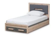 Load image into Gallery viewer, Baxton Studio Pandora Modern and Contemporary Dark Grey and Light Brown Two-Tone 2-Drawer Twin Size Storage Platform Bed