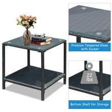 Load image into Gallery viewer, 3 Pcs Wicker Rocking Bistro Set with Glass Coffee Table and Storage Shelf-Blue