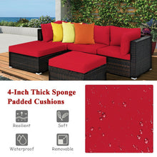 Load image into Gallery viewer, 5 Pieces Patio Rattan Sofa Set with Cushion and Ottoman-Red