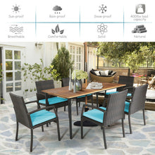 Load image into Gallery viewer, 7Pcs Patio Rattan Cushioned Dining Set with Umbrella Hole-Turquoise
