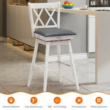 Load image into Gallery viewer, 2 Pieces 29 Inches Swivel Counter Height Barstool Set with Rubber Wood Legs-White