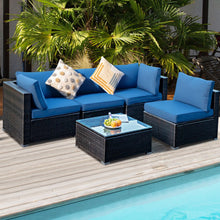 Load image into Gallery viewer, 5 Pieces Cushioned Patio Rattan Furniture Set with Glass Table-Navy
