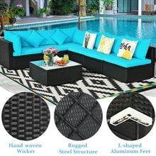 Load image into Gallery viewer, 7-Piece Outdoor Sectional Wicker Patio Sofa Set with Tempered Glass Top-Blue