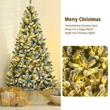 Load image into Gallery viewer, 7 Feet Pre-lit Snow Flocked Hinged Christmas Tree with 1116 Tips and Metal Stand-7 ft