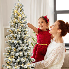 Load image into Gallery viewer, 8 Feet Pre-Lit Hinged Snow Flocked Christmas Tree with Remote Control