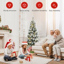Load image into Gallery viewer, 5 Feet Pre-Lit Hinged Christmas Tree Snow Flocked with 9 Modes Remote Control Lights