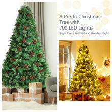 Load image into Gallery viewer, Pre-lit Hinged Christmas Tree with Pine Cones and Red Berries-8'