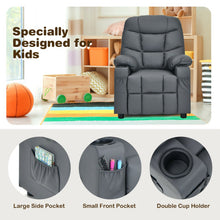 Load image into Gallery viewer, PU Leather Kids Recliner Chair with Cup Holders and Side Pockets-Gray