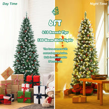 Load image into Gallery viewer, Pre-lit Artificial Pencil Christmas Tree with Pine Cones and Red Berries-6 ft