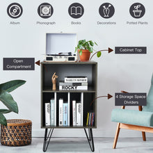 Load image into Gallery viewer, Freestanding Record Player Stand Record Storage Cabinet with Metal Legs-Gray