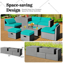 Load image into Gallery viewer, 8 Pieces Patio Rattan Furniture Set with Storage Waterproof Cover and Cushion-Turquoise