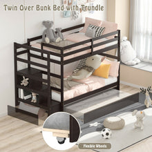 Load image into Gallery viewer, Twin Over Twin Bunk Bed with Storage Shelf and Drawer-Dark Brown