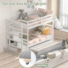 Load image into Gallery viewer, Twin Over Twin Bunk Bed with Storage Shelf and Drawer-White