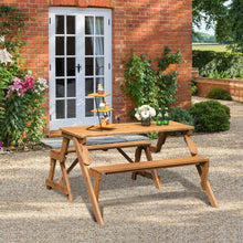 Load image into Gallery viewer, 2-in-1 Transforming Interchangeable Wooden Picnic Table Bench with Umbrella Hole-Dark Golden Brown