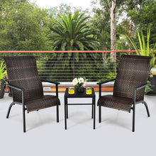 Load image into Gallery viewer, 3 Pieces Patio Rattan Bistro Set with High Backrest and Armrest-Brown
