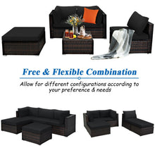 Load image into Gallery viewer, 5 Pieces Patio Sectional Rattan Furniture Set with Ottoman Table-Black