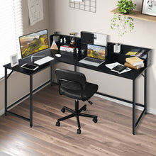 Load image into Gallery viewer, 5.5 Inch L-shaped Computer Desk with Bookshelf-Black