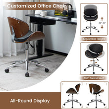 Load image into Gallery viewer, Adjustable Leather Office Chair Swivel Bentwood Desk Chair with Curved Seat-Black