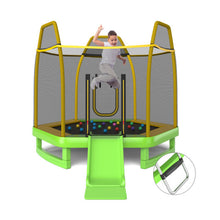 Load image into Gallery viewer, 7 Feet Trampoline with Ladder and Slide for Indoor and Outdoor-Green