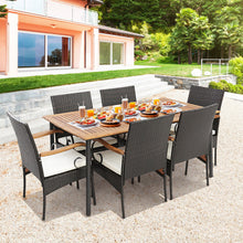 Load image into Gallery viewer, 7 Pieces Patio Wicker Dining Set with Detachable Cushion and Umbrella Hole