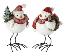 Load image into Gallery viewer, Frosted Bird Figurine with Santa Hat and Pine Accent (Set of 4)